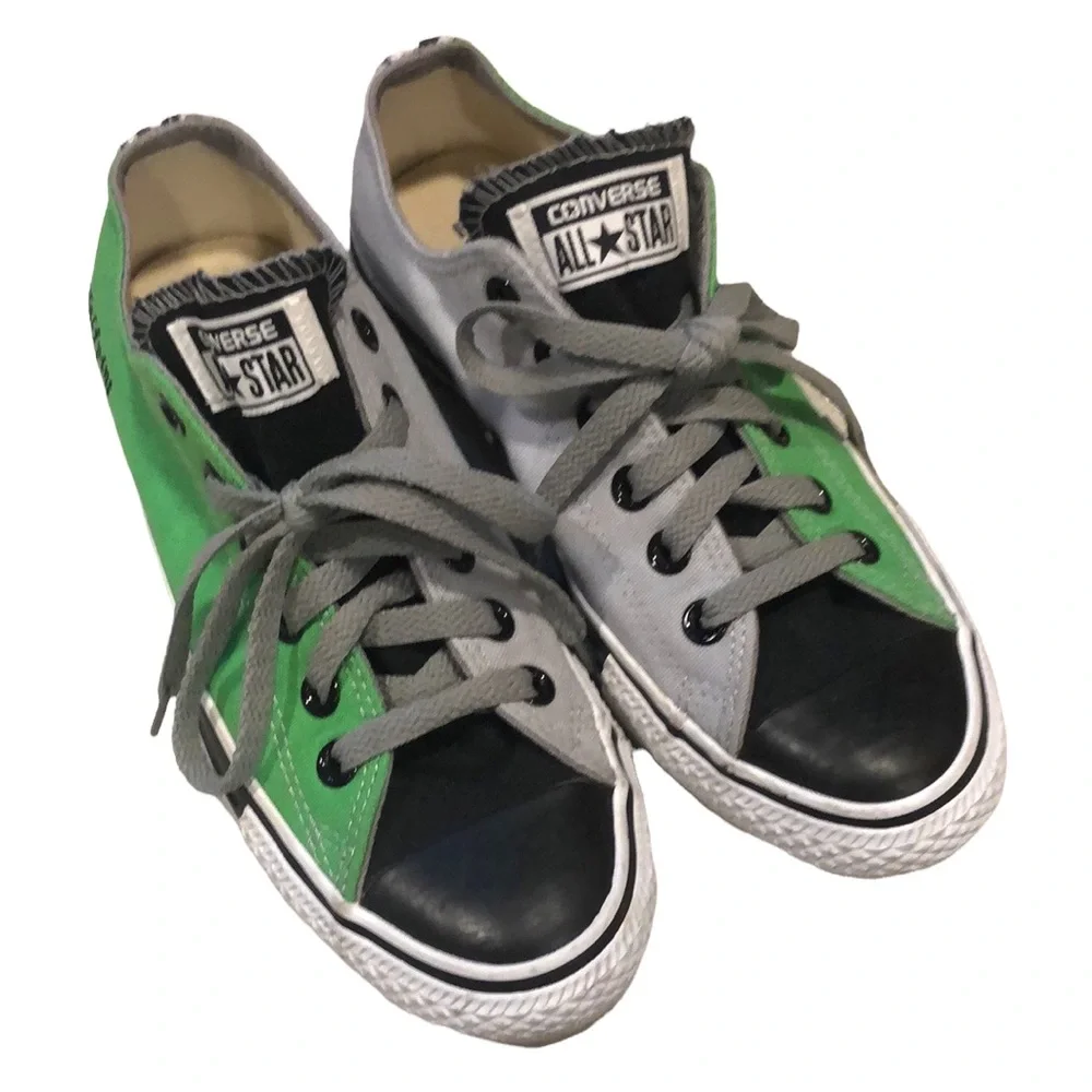 CONVERSE ALLSTAR CUSTOM MADE LOW TOP SNEAKERS GREEN GRAY BLK WHITE ZEBRA SIZE 7 - Picture 1 of 11